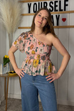 Load image into Gallery viewer, Tops Poppy | Pink Floral Smocked One-Shoulder Top