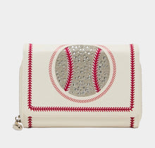 Load image into Gallery viewer, GRAND SLAM WALLET ON CHAIN CREAM | Betsy Johnson ⚾️
Score big with this baseball-themed GRAND SLAM WALLET ON CHAIN in CREAM! Crafted in cream with a sporty vibe, it features multiple card slots to keep your essentials organized and ready for game day. The crossbody chain design lets you keep your cards and cash secure while keeping your hands free. Perfect for fans who want to bring their love of the game everywhere they go.