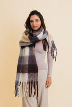 Load image into Gallery viewer, Fuzzy Checkered Scarf | Tan