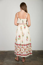 Load image into Gallery viewer, Alison | FLORAL BORDER PATTERN BELT STRAP MIDI DRESS: LIGHT KHAKI MULTI