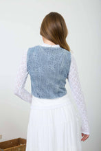 Load image into Gallery viewer, FLORAL WASHED DENIM PATTERN FRONT TIE VEST: DENIM