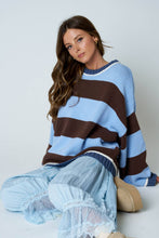 Load image into Gallery viewer, OVERSIZED STRIPE CREW NECK LONG SLEEVE SWEATER: BLUE