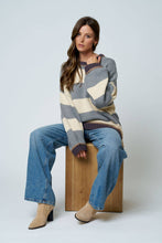 Load image into Gallery viewer, OVERSIZED STRIPE CREW NECK LONG SLEEVE SWEATER: GREY