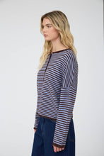 Load image into Gallery viewer, STRIPE RAW EDGE BUTTON DOWN LONG SLEEVE CARDIGAN : DARK BROWN