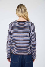 Load image into Gallery viewer, STRIPE RAW EDGE BUTTON DOWN LONG SLEEVE CARDIGAN : DARK BROWN