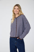 Load image into Gallery viewer, STRIPE RAW EDGE BUTTON DOWN LONG SLEEVE CARDIGAN : DARK BROWN