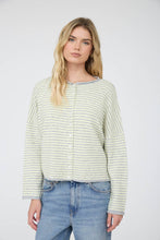 Load image into Gallery viewer, STRIPE RAW EDGE DROP SHOULDER KNIT CARDIGAN : BUTTER YELLOW