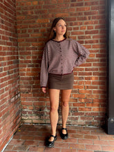 Load image into Gallery viewer, Sweater Logan | Burgundy Stripe Raw Edge Drop Shoulder Knit Cardigan