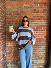 Load image into Gallery viewer, Sweater Makayla | Oversized Stripe Crewneck Long Sleeve Sweater in Blue