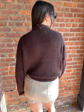 Load image into Gallery viewer, Sweater Willa | Chocolate Brown Ribbed Rolled Mock Neck Cropped Knit Sweater