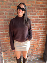 Load image into Gallery viewer, Sweater Willa | Chocolate Brown Ribbed Rolled Mock Neck Cropped Knit Sweater