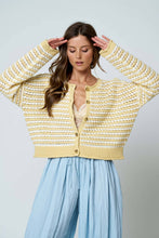 Load image into Gallery viewer, TEXTURED STRIPE CROCHET KNIT BUTTON DOWN CARDIGAN : BUTTER YELLOW