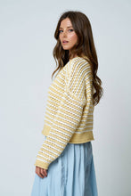 Load image into Gallery viewer, TEXTURED STRIPE CROCHET KNIT BUTTON DOWN CARDIGAN : BUTTER YELLOW