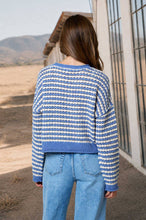 Load image into Gallery viewer, TEXTURED STRIPE CROCHET KNIT BUTTON DOWN CARDIGAN : DUSTY BLUE