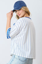 Load image into Gallery viewer, Baseball Striped Baseball Short Sleeve Top | Blue