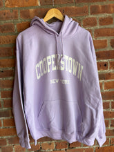 Load image into Gallery viewer, Graphic Baseball Cooperstown NY Varsity HOODIE | Purple & White Sweatshirt