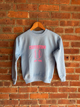 Load image into Gallery viewer, Graphic Baseball Pink Puff Baseball Heart | Youth Blue Sweatshirt