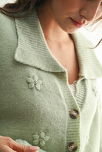 Load image into Gallery viewer, Sweater Cozy Pastel Cardigan with Floral Embellishments