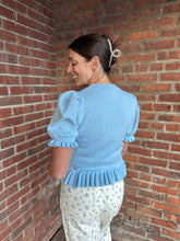 Load image into Gallery viewer, Tops Sutton | Blue Puff Sleeve Ruffle Sweater Shirt