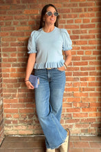 Load image into Gallery viewer, Tops Sutton | Blue Puff Sleeve Ruffle Sweater Shirt