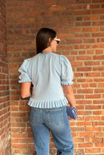 Load image into Gallery viewer, Tops Sutton | Blue Puff Sleeve Ruffle Sweater Shirt
