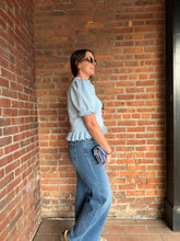 Load image into Gallery viewer, Tops Sutton | Blue Puff Sleeve Ruffle Sweater Shirt