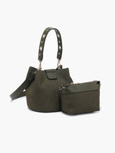Load image into Gallery viewer, Farrah Suede Bucket Bag w/ Top Handle & Inner Bag: Olive