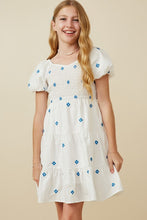 Load image into Gallery viewer, Youth Clothing Julia Dress | Girls Floral Embroidered Puff Sleeve Square Neck