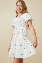 Load image into Gallery viewer, Youth Clothing Julia Dress | Girls Floral Embroidered Puff Sleeve Square Neck