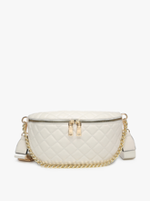 Load image into Gallery viewer, Bags Sylvie Quilted Belt Bag with Chain Strap: Bone