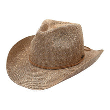 Load image into Gallery viewer, Accessories Beige Sequin Cowboy Hat With Suede String Trim Band