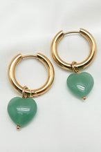 Load image into Gallery viewer, Jewelry Green Heart Huggie Earrings