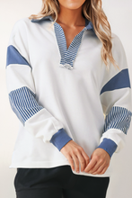Load image into Gallery viewer, Sweatshirt White | Striped Colorblock Rugby Sweatshirt
