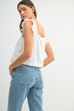 Load image into Gallery viewer, Tops Nora | White Sleeveless 3D Floral Tie Front Top | Large