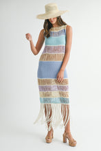 Load image into Gallery viewer, Luna | Fringe Crochet Midi Dress In Periwinkle