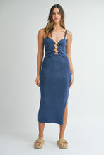 Load image into Gallery viewer, Aurora | Navy Wooden Beaded Bodycon Midi Dress