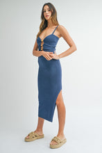 Load image into Gallery viewer, Aurora | Navy Wooden Beaded Bodycon Midi Dress