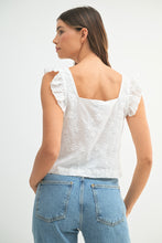 Load image into Gallery viewer, Nora | White Sleeveless 3D Floral Tie Front Top