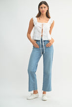 Load image into Gallery viewer, Nora | White Sleeveless 3D Floral Tie Front Top