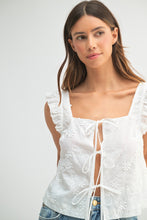 Load image into Gallery viewer, Nora | White Sleeveless 3D Floral Tie Front Top