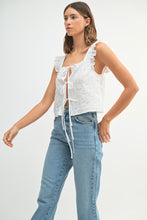 Load image into Gallery viewer, Nora | White Sleeveless 3D Floral Tie Front Top