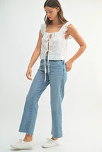 Load image into Gallery viewer, Nora | White Sleeveless 3D Floral Tie Front Top