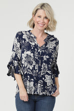 Load image into Gallery viewer, Tops Ruffle Sleeve Button Up Printed Top