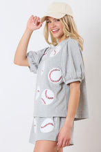 Load image into Gallery viewer, Baseball Grey | Baseball Towel & Sequin Embroidery Short Sleeve Top