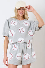 Load image into Gallery viewer, Baseball Grey | Baseball Towel & Sequin Embroidery Short Sleeve Top