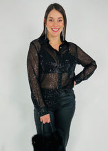 Load image into Gallery viewer, Tops Life's a Party Black Sequin Button Down