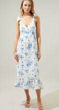 Load image into Gallery viewer, Dresses Marion | Blue & Cream Floral with Tie shoulders