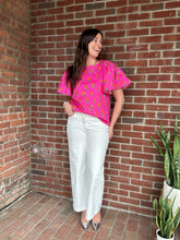 Load image into Gallery viewer, Tops Fuchsia Floral Flutter Sleeve | Pink
