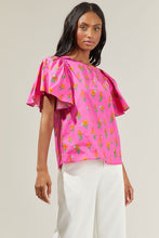 Load image into Gallery viewer, Tops Fuchsia Floral Flutter Sleeve | Pink