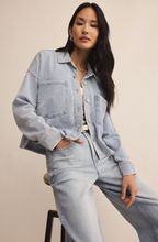 Load image into Gallery viewer, Coats & Jackets Cropped All Day Knit Denim Jacket | Washed Indigo